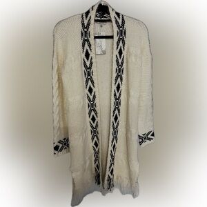 Elegant Cream and Black Knit Cardigan